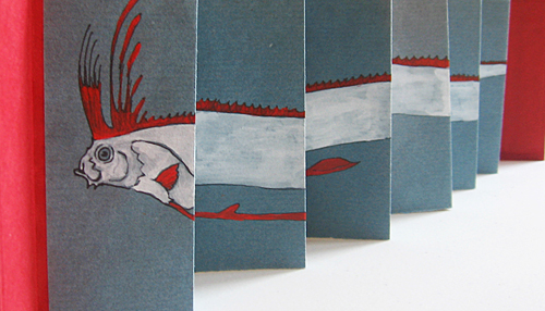 Oarfish ink and acrylic on paper, accordion style handmade book